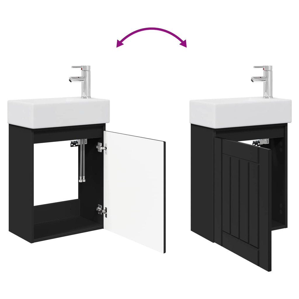 Badezimmer Waschtischunterschrank mit Wasserhahn Schwarz