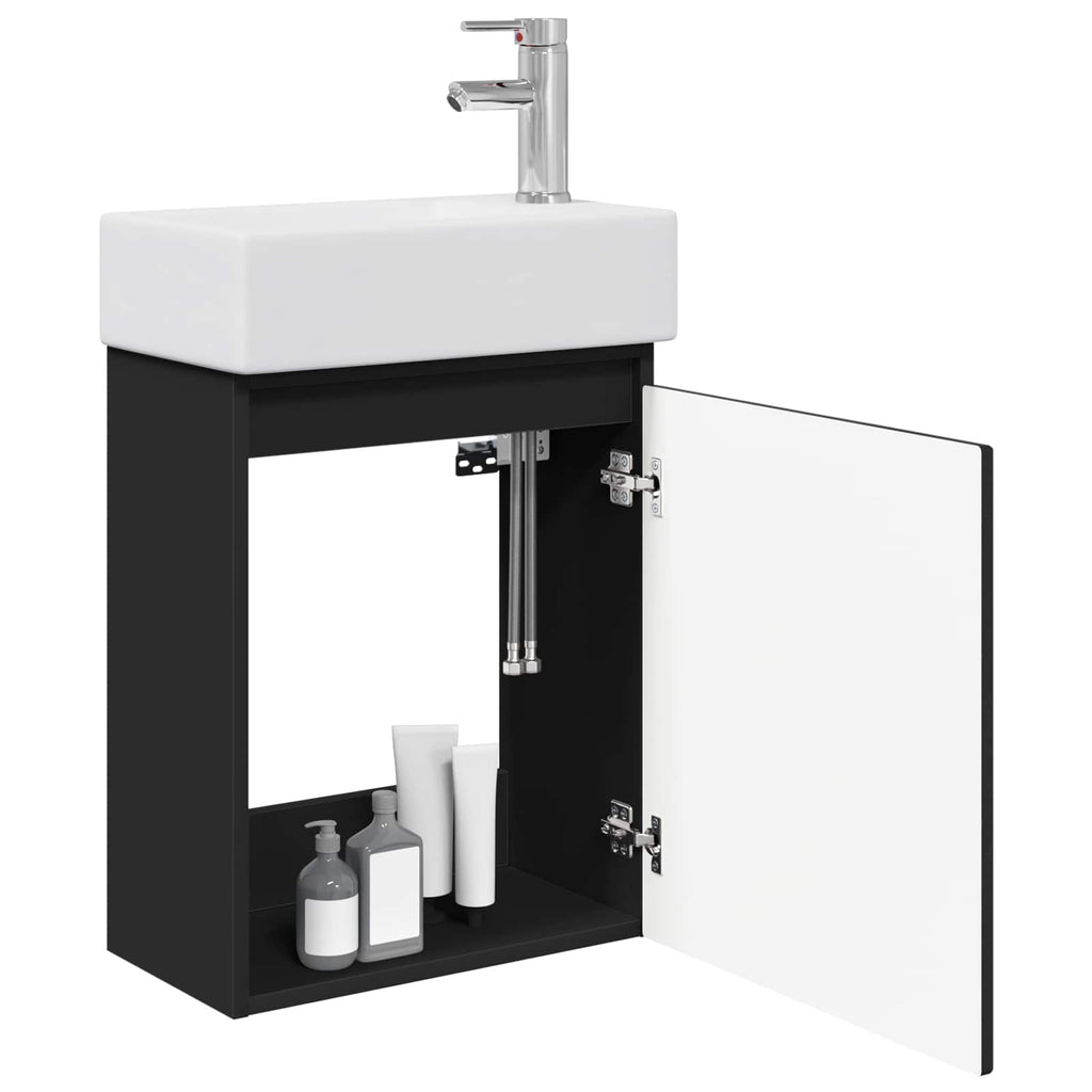 Badezimmer Waschtischunterschrank mit Wasserhahn Schwarz