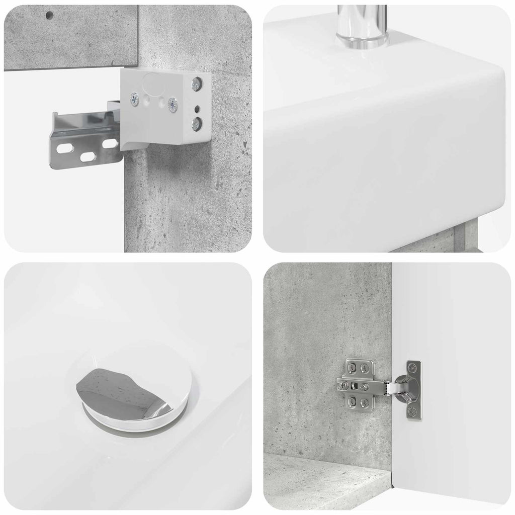 Badezimmer Waschtischunterschrank mit Wasserhahn Betongrau