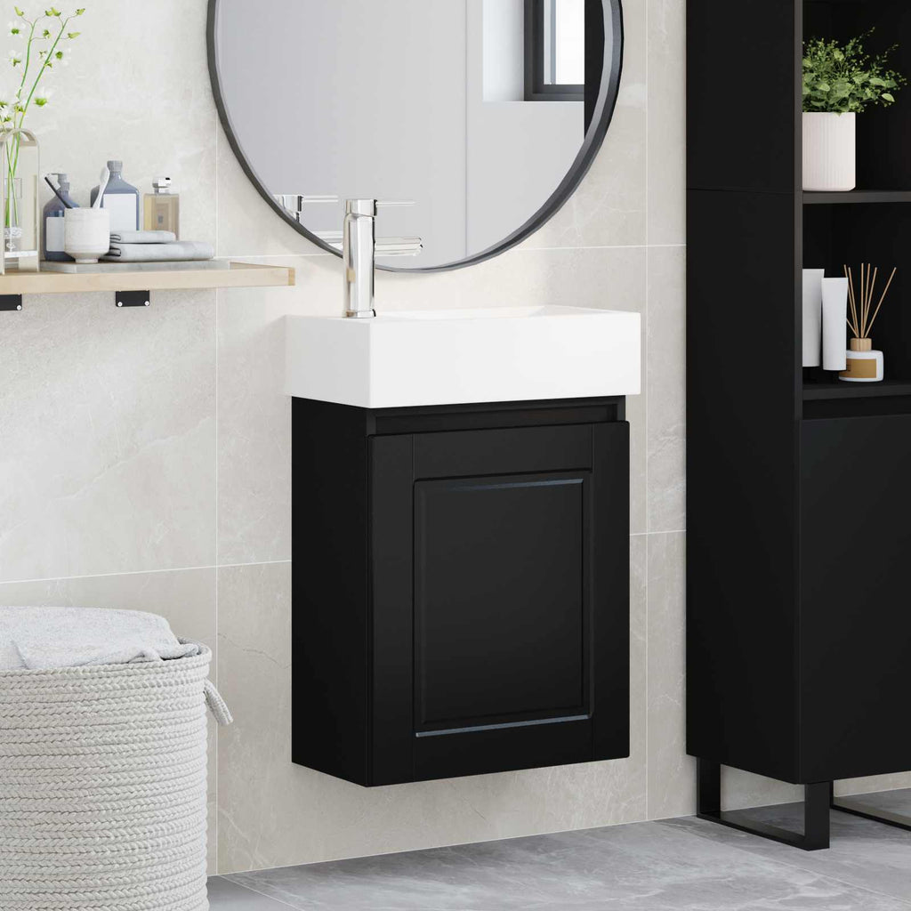Badezimmer Waschtischunterschrank mit Wasserhahn Schwarz