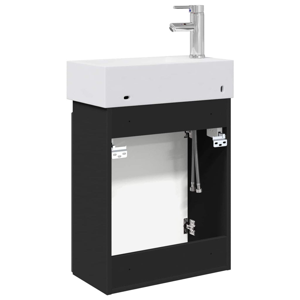 Badezimmer Waschtischunterschrank mit Wasserhahn Schwarz