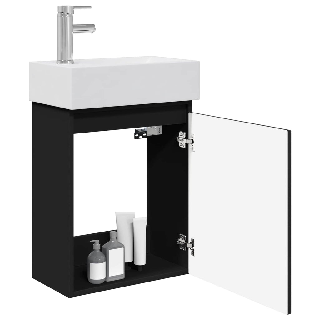 Badezimmer Waschtischunterschrank mit Wasserhahn Schwarz