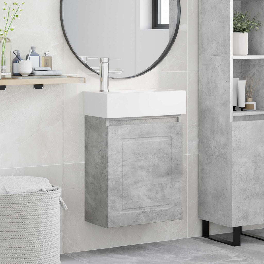 Badezimmer Waschtischunterschrank mit Wasserhahn Betongrau