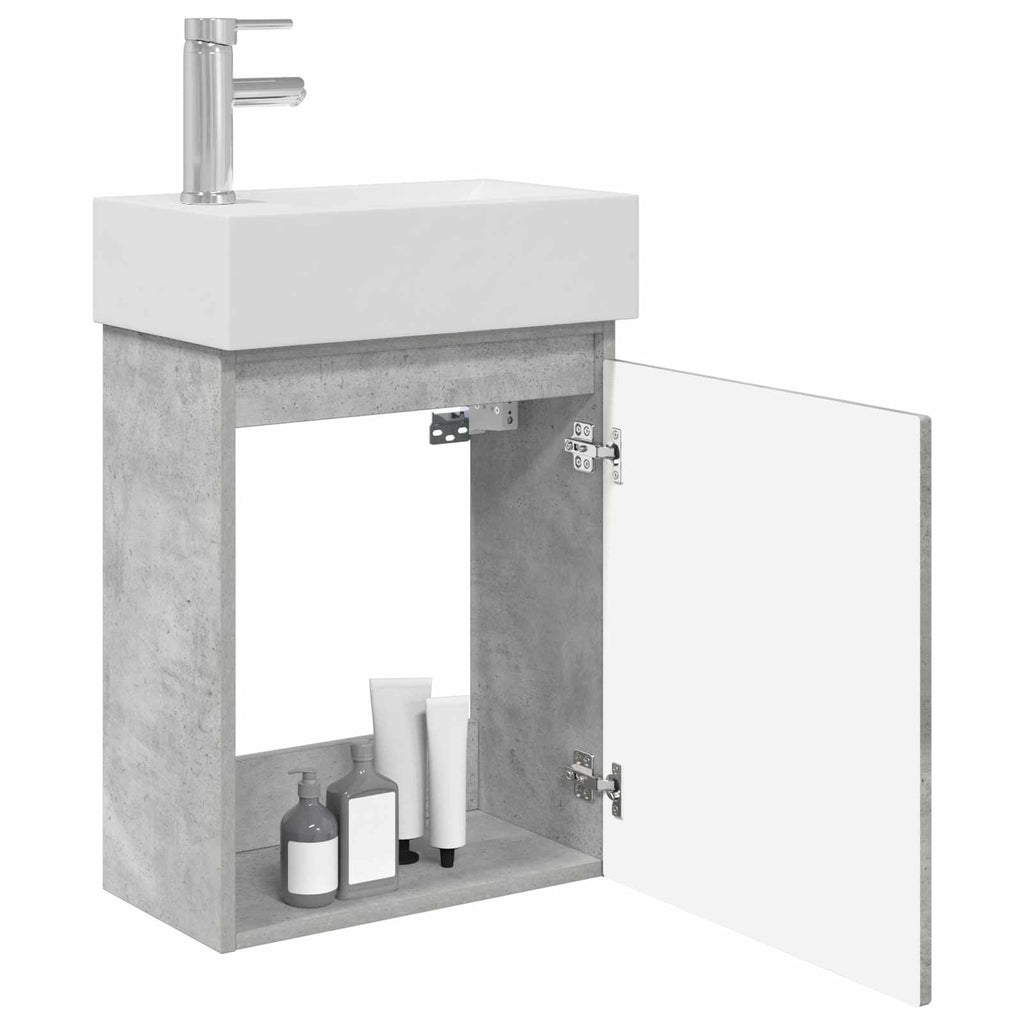 Badezimmer Waschtischunterschrank mit Wasserhahn Betongrau