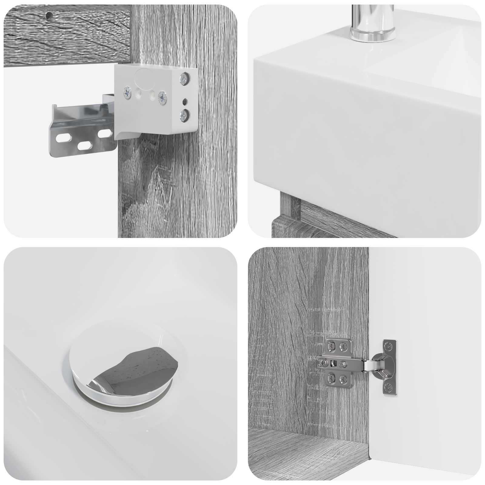 Badezimmer Waschtischunterschrank mit Wasserhahn Grau Sonoma
