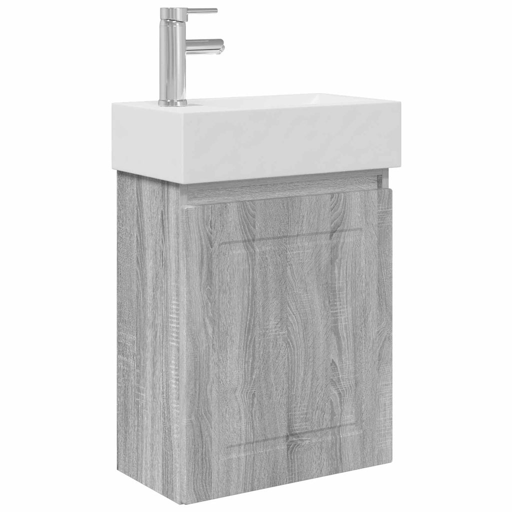 Badezimmer Waschtischunterschrank mit Wasserhahn Grau Sonoma