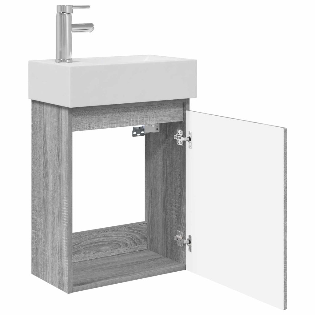 Badezimmer Waschtischunterschrank mit Wasserhahn Grau Sonoma