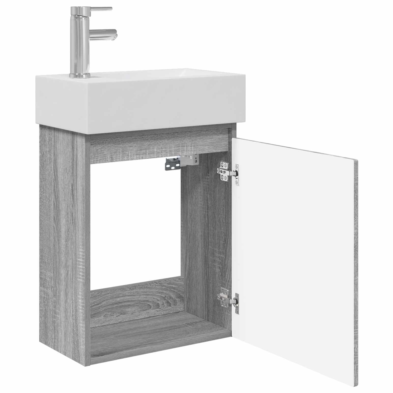 Badezimmer Waschtischunterschrank mit Wasserhahn Grau Sonoma
