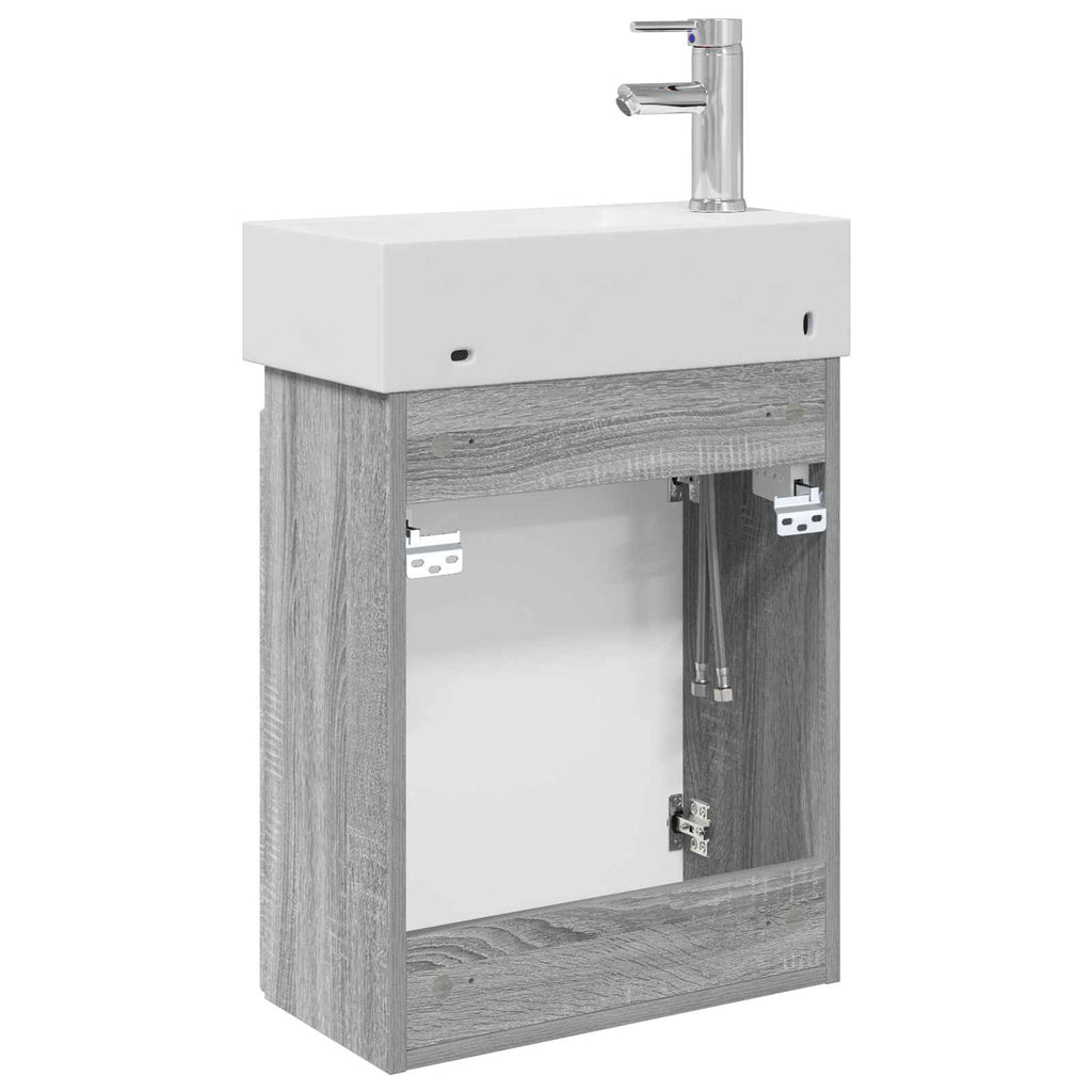 Badezimmer Waschtischunterschrank mit Wasserhahn Grau Sonoma