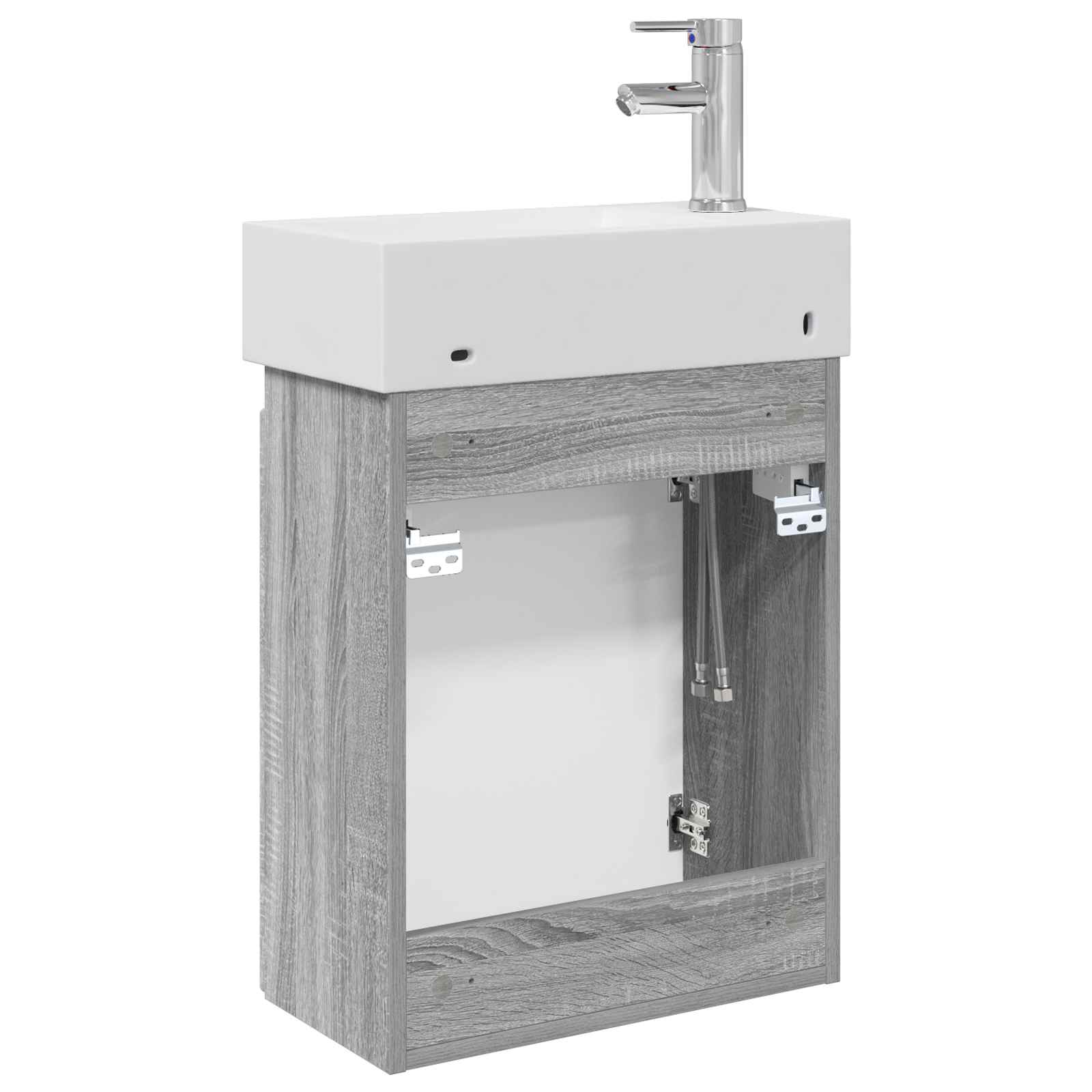 Badezimmer Waschtischunterschrank mit Wasserhahn Grau Sonoma