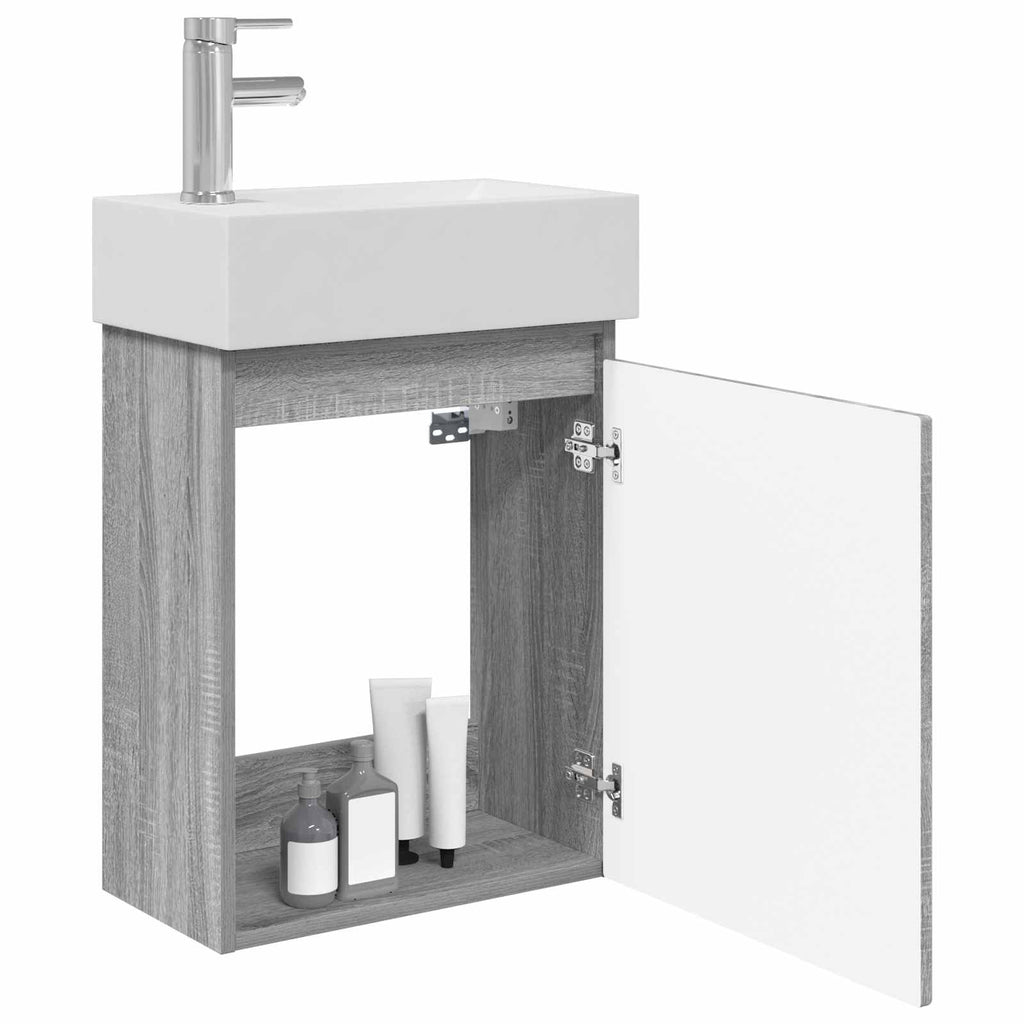 Badezimmer Waschtischunterschrank mit Wasserhahn Grau Sonoma