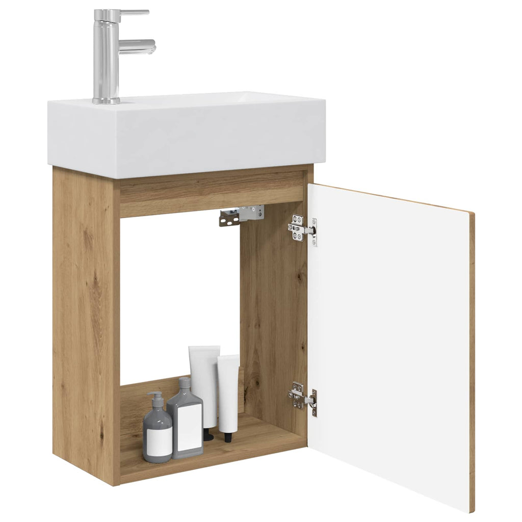 Badezimmer Waschtischunterschrank mit Wasserhahn Artisan-Eiche