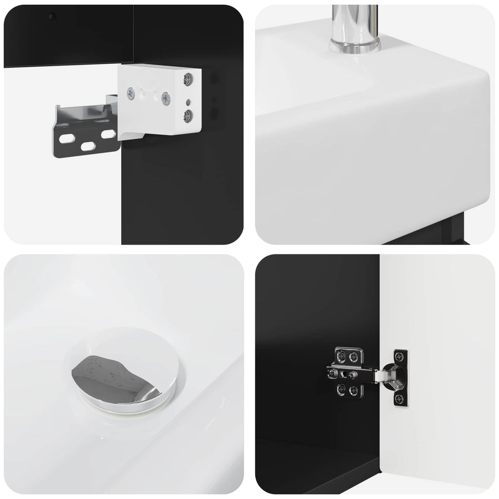 Badezimmer Waschtischunterschrank mit Wasserhahn Schwarz