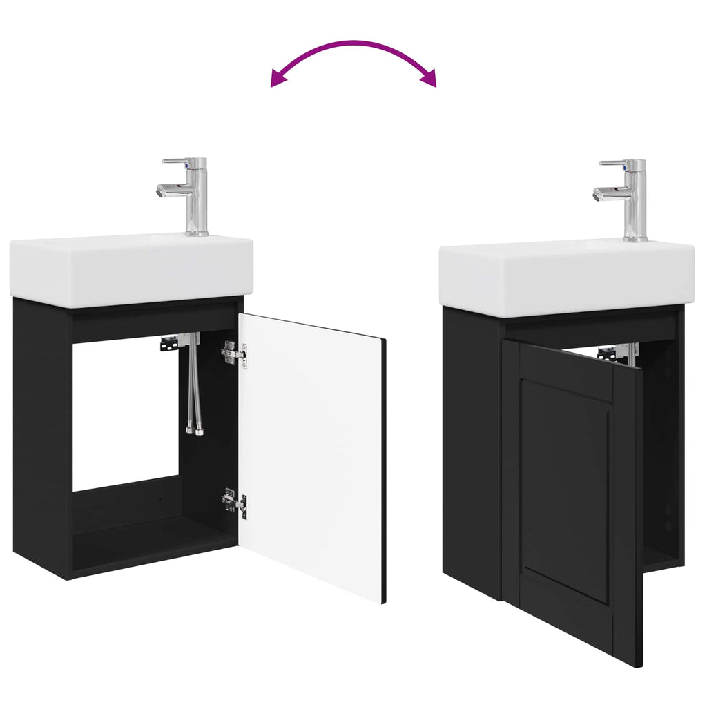Badezimmer Waschtischunterschrank mit Wasserhahn Schwarz