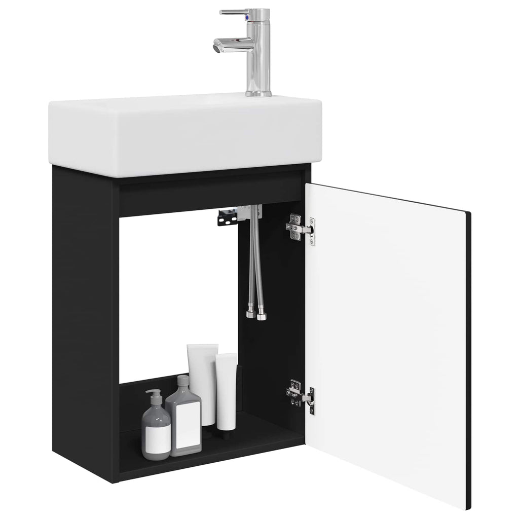 Badezimmer Waschtischunterschrank mit Wasserhahn Schwarz