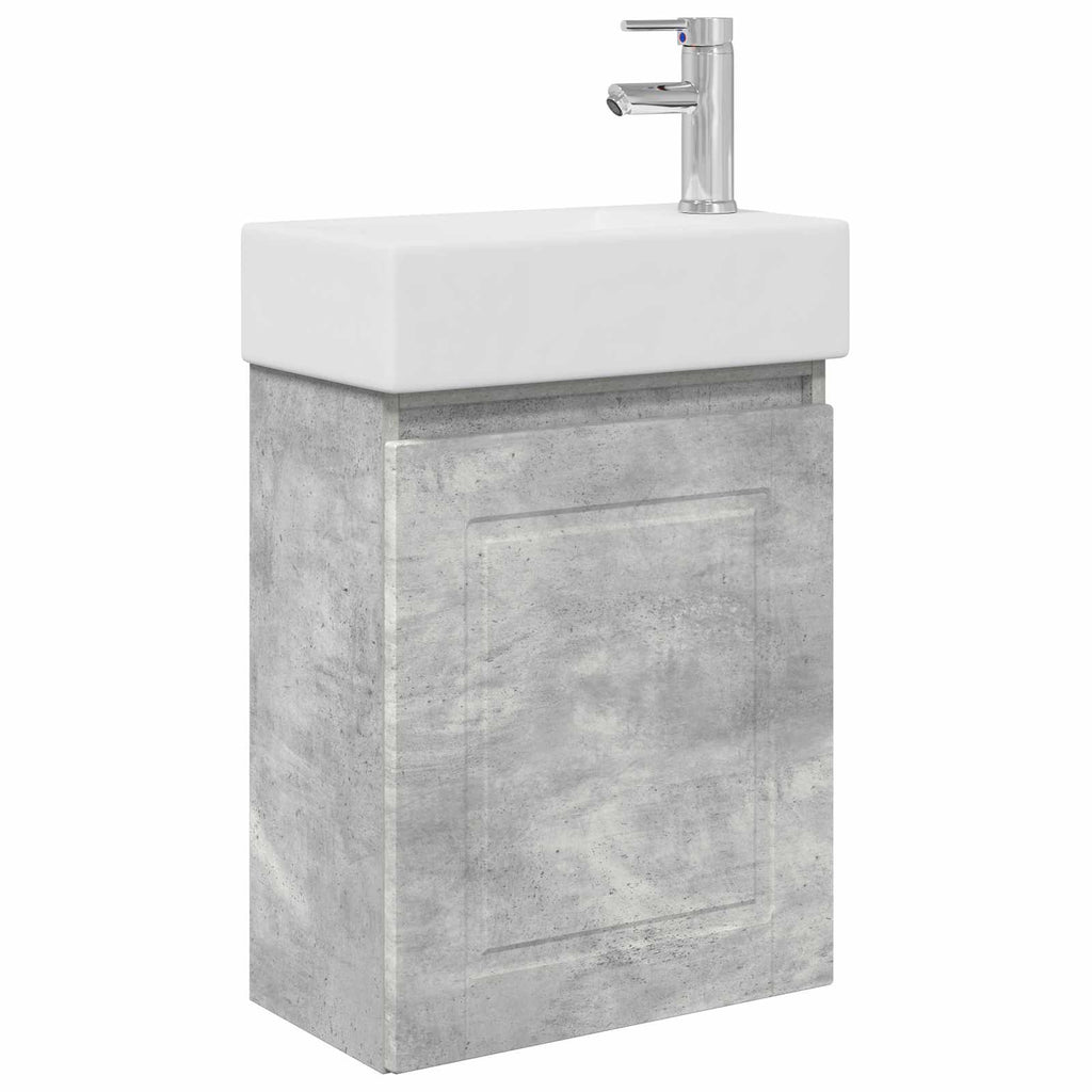 Badezimmer Waschtischunterschrank mit Wasserhahn Betongrau