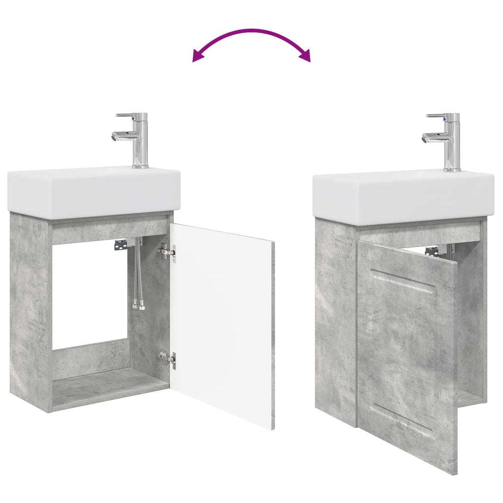 Badezimmer Waschtischunterschrank mit Wasserhahn Betongrau