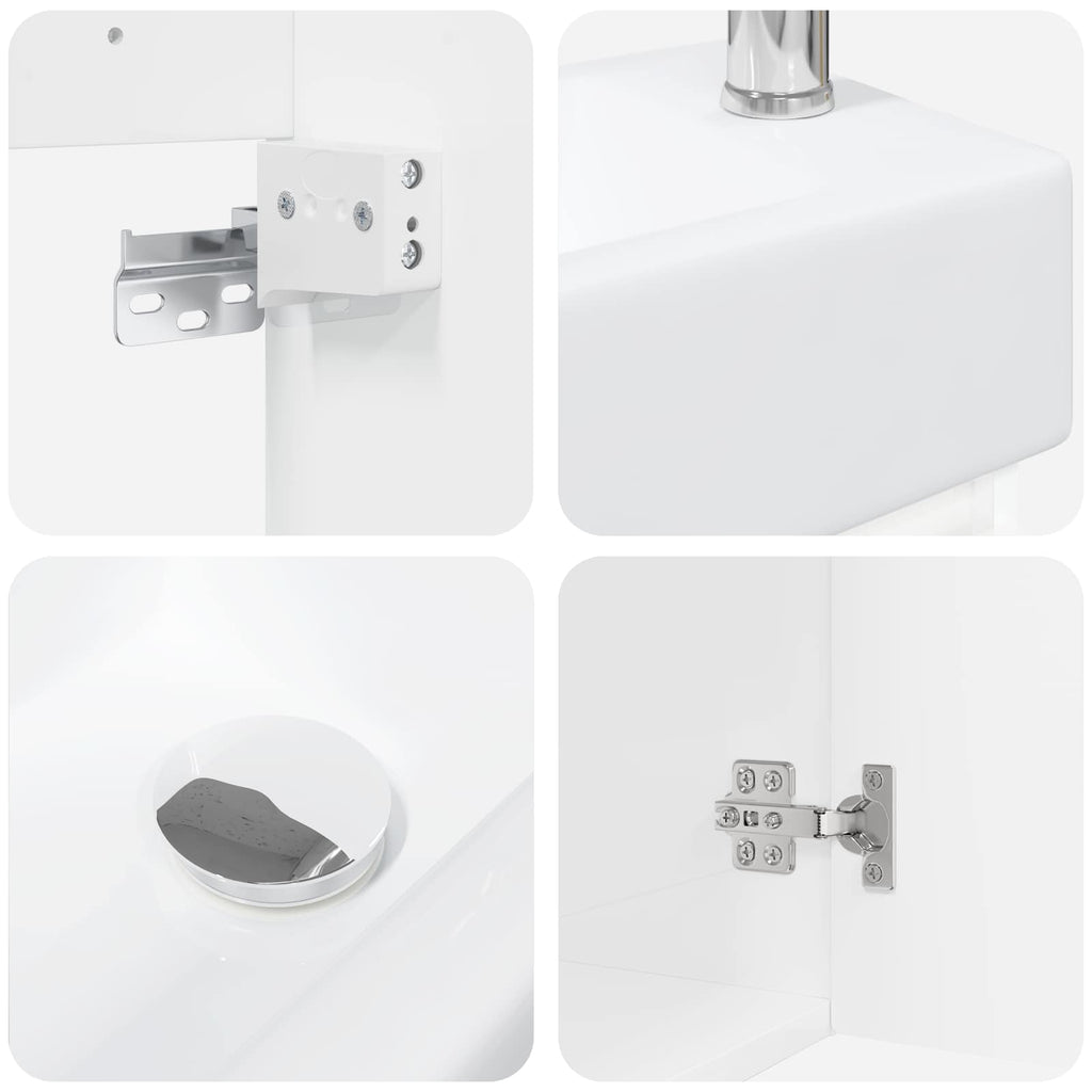 Badezimmer Waschtischunterschrank mit Wasserhahn Hochglanz Weiß