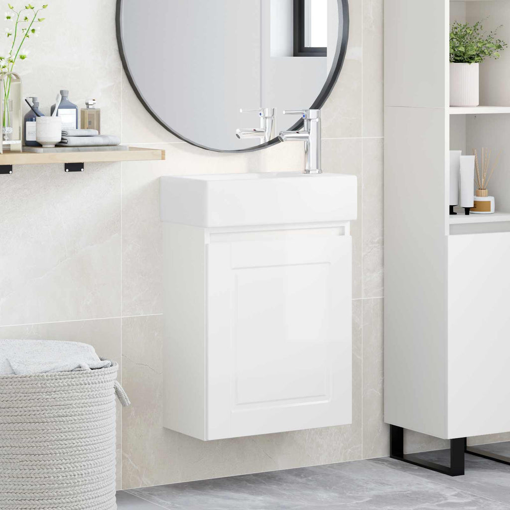 Badezimmer Waschtischunterschrank mit Wasserhahn Hochglanz Weiß