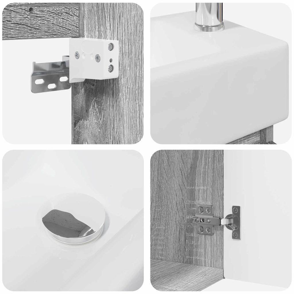 Badezimmer Waschtischunterschrank mit Wasserhahn Grau Sonoma