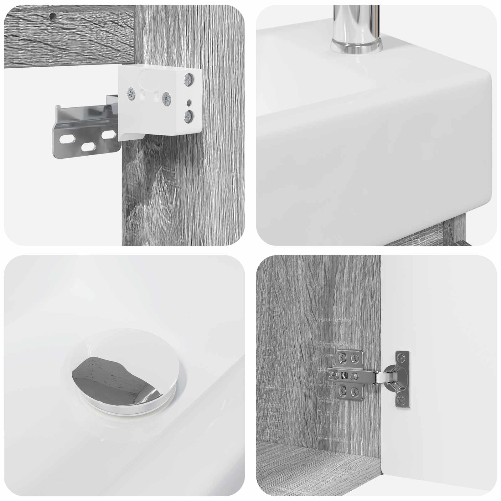 Badezimmer Waschtischunterschrank mit Wasserhahn Grau Sonoma