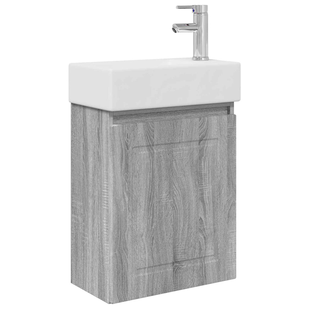 Badezimmer Waschtischunterschrank mit Wasserhahn Grau Sonoma