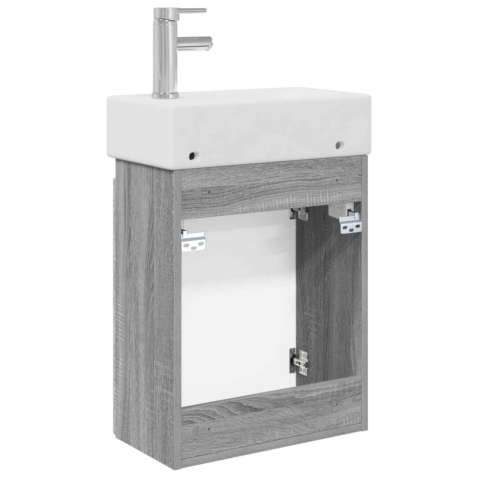 Badezimmer Waschtischunterschrank mit Wasserhahn Grau Sonoma