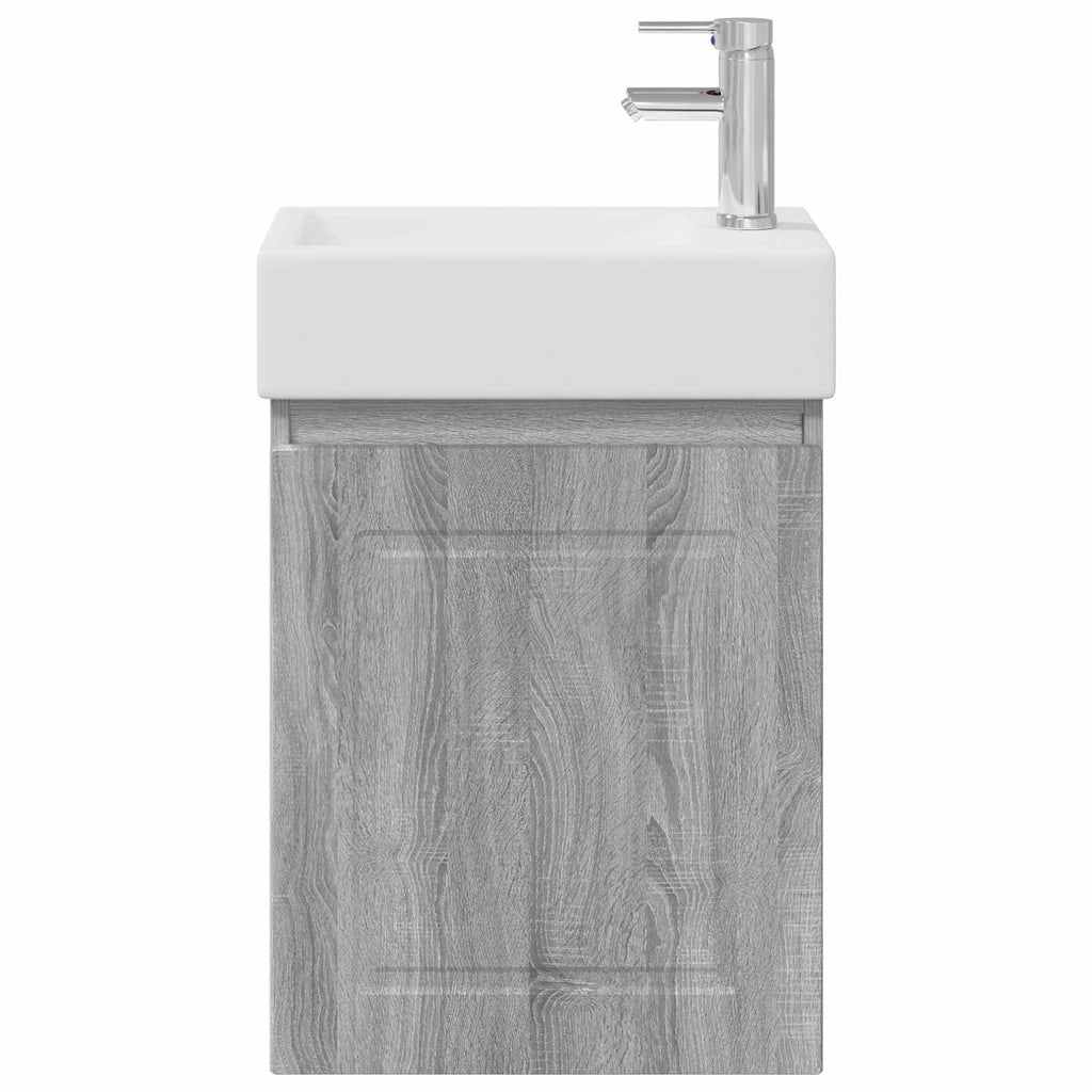 Badezimmer Waschtischunterschrank mit Wasserhahn Grau Sonoma