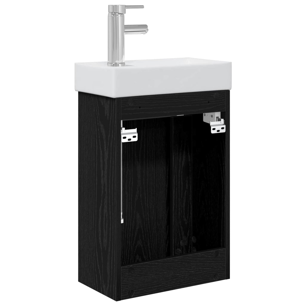 Badezimmer Waschtischunterschrank mit Wasserhahn Schwarze Eiche
