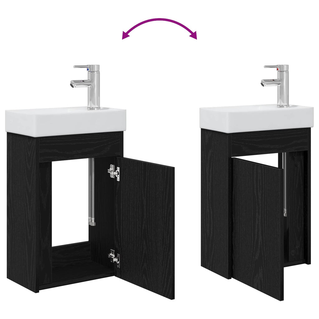 Badezimmer Waschtischunterschrank mit Wasserhahn Schwarze Eiche