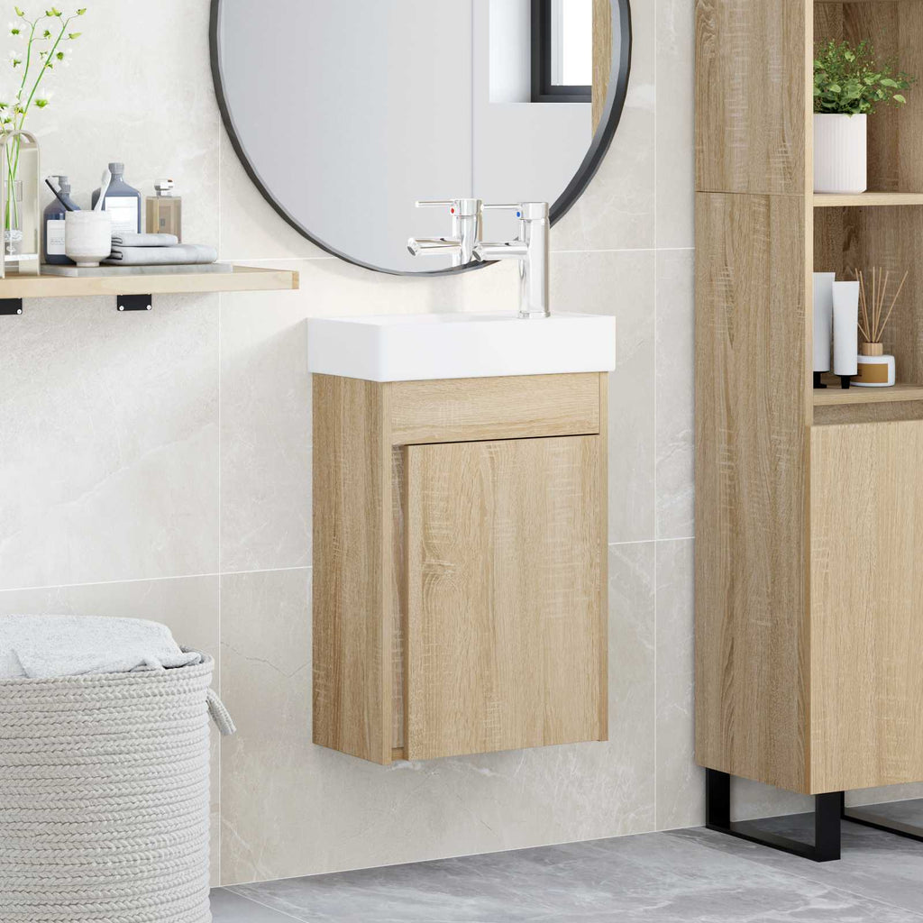 Badezimmer Waschtischunterschrank mit Wasserhahn Sonoma-Eiche
