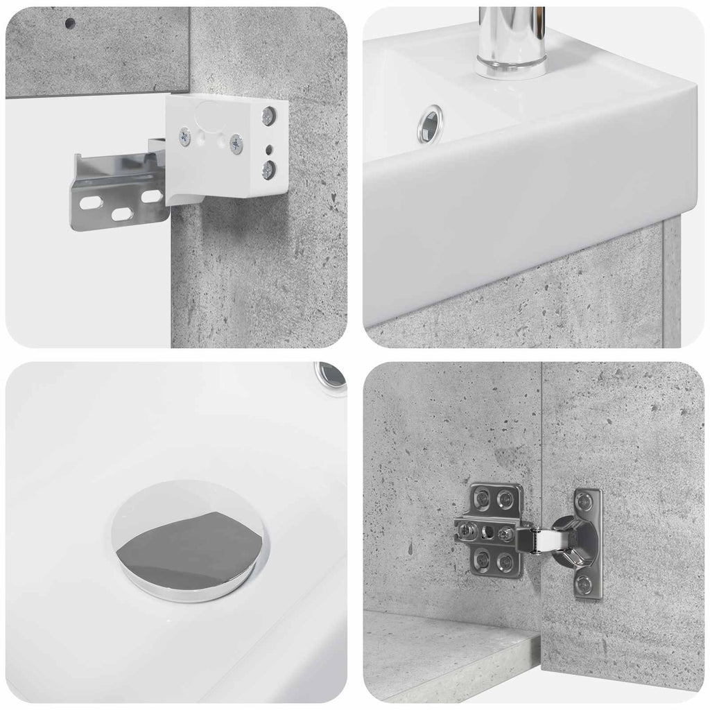 Badezimmer Waschtischunterschrank mit Wasserhahn Betongrau