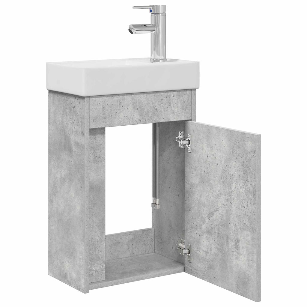 Badezimmer Waschtischunterschrank mit Wasserhahn Betongrau