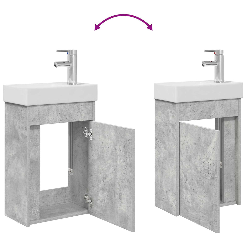 Badezimmer Waschtischunterschrank mit Wasserhahn Betongrau