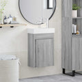 Badezimmer Waschtischunterschrank mit Wasserhahn Grau Sonoma