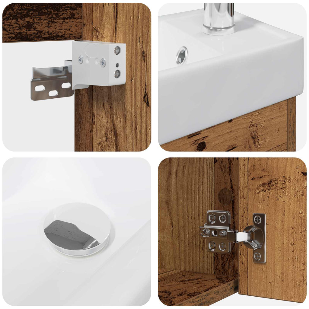 Badezimmer Waschtischunterschrank mit Wasserhahn Altholz