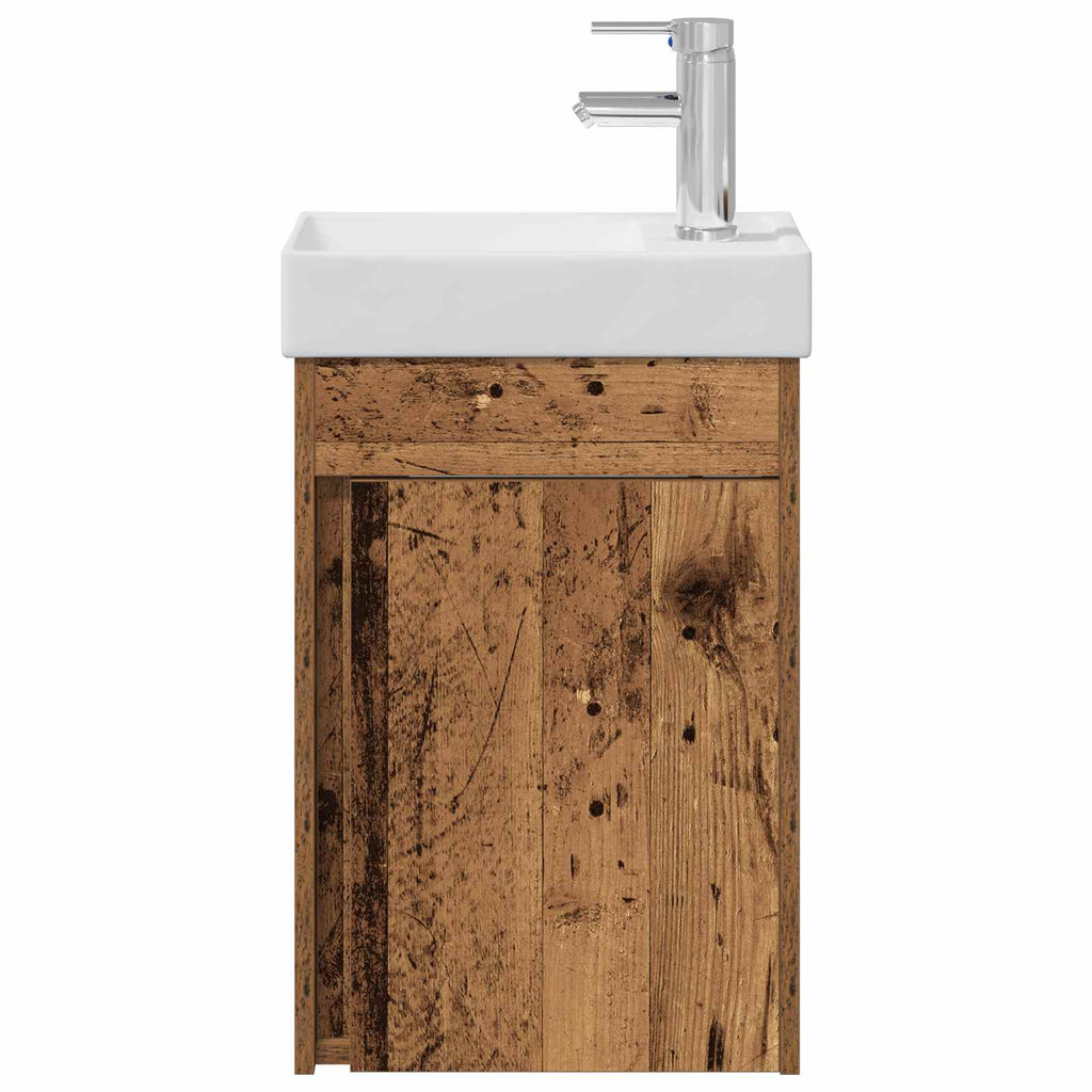 Badezimmer Waschtischunterschrank mit Wasserhahn Altholz