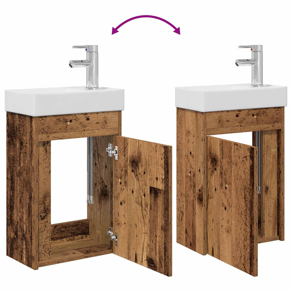 Badezimmer Waschtischunterschrank mit Wasserhahn Altholz