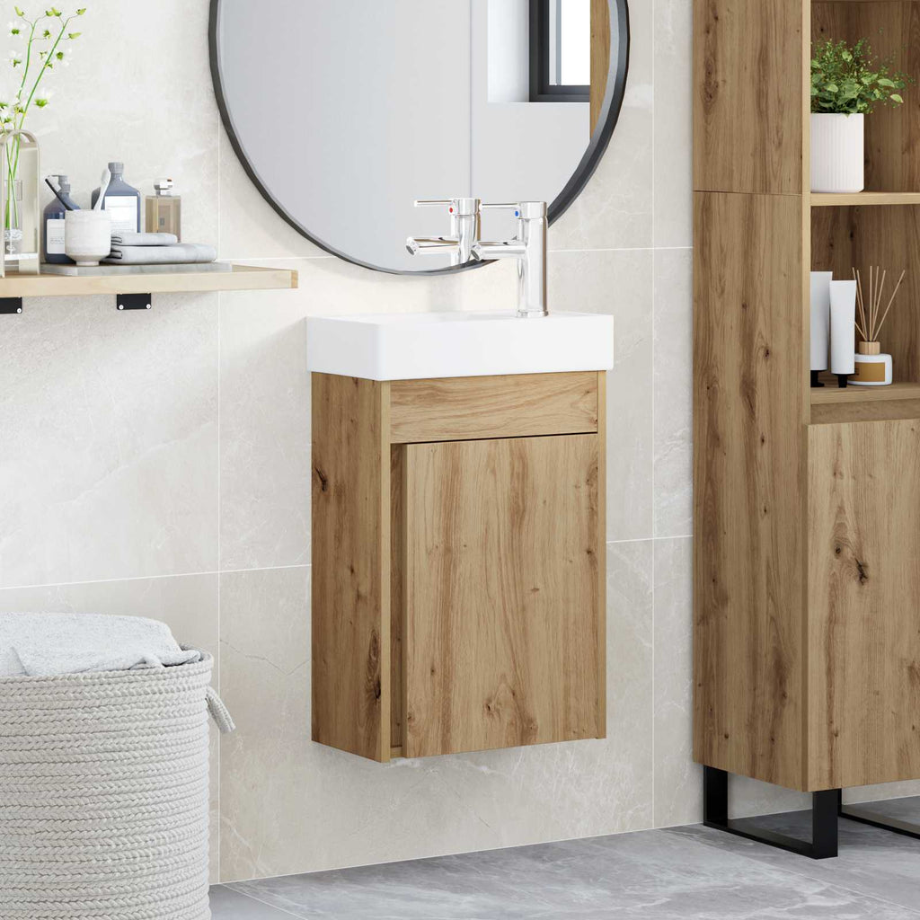 Badezimmer Waschtischunterschrank mit Wasserhahn Artisan-Eiche