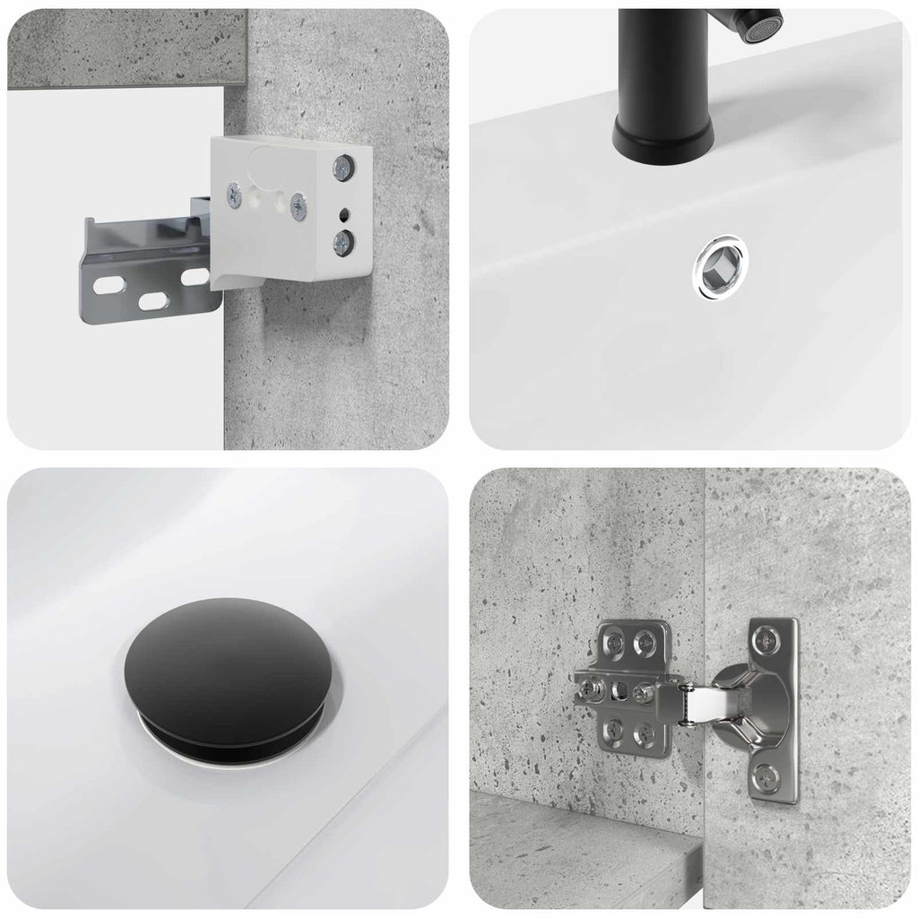 Badezimmer Waschtischunterschrank mit Wasserhahn Betongrau