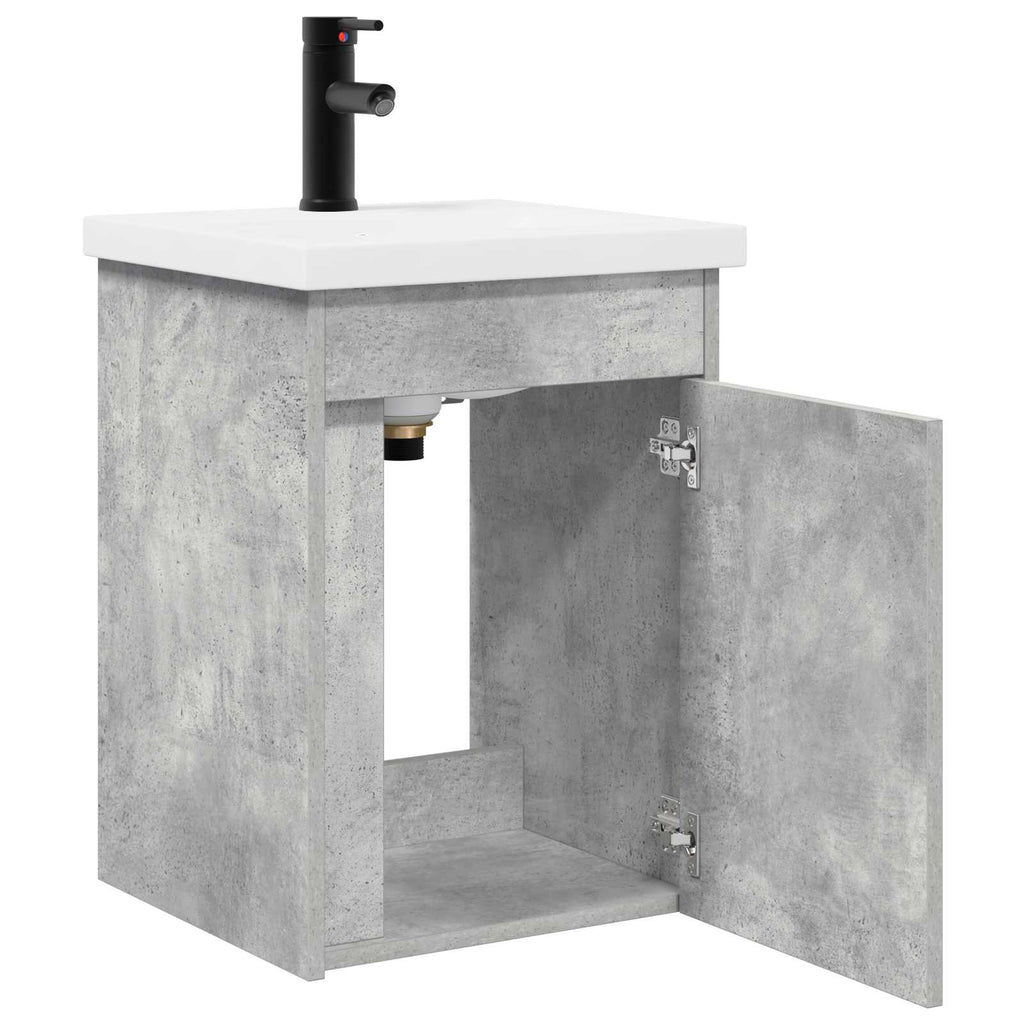 Badezimmer Waschtischunterschrank mit Wasserhahn Betongrau