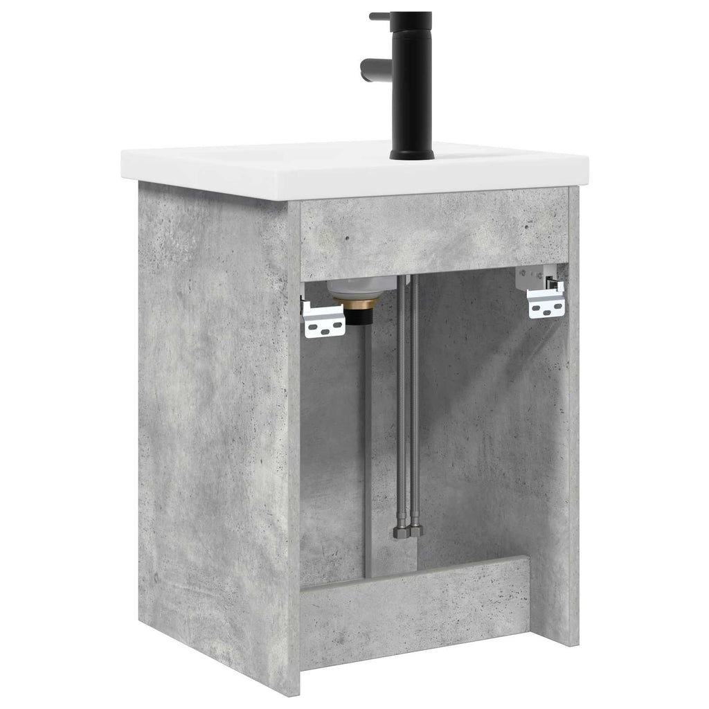 Badezimmer Waschtischunterschrank mit Wasserhahn Betongrau