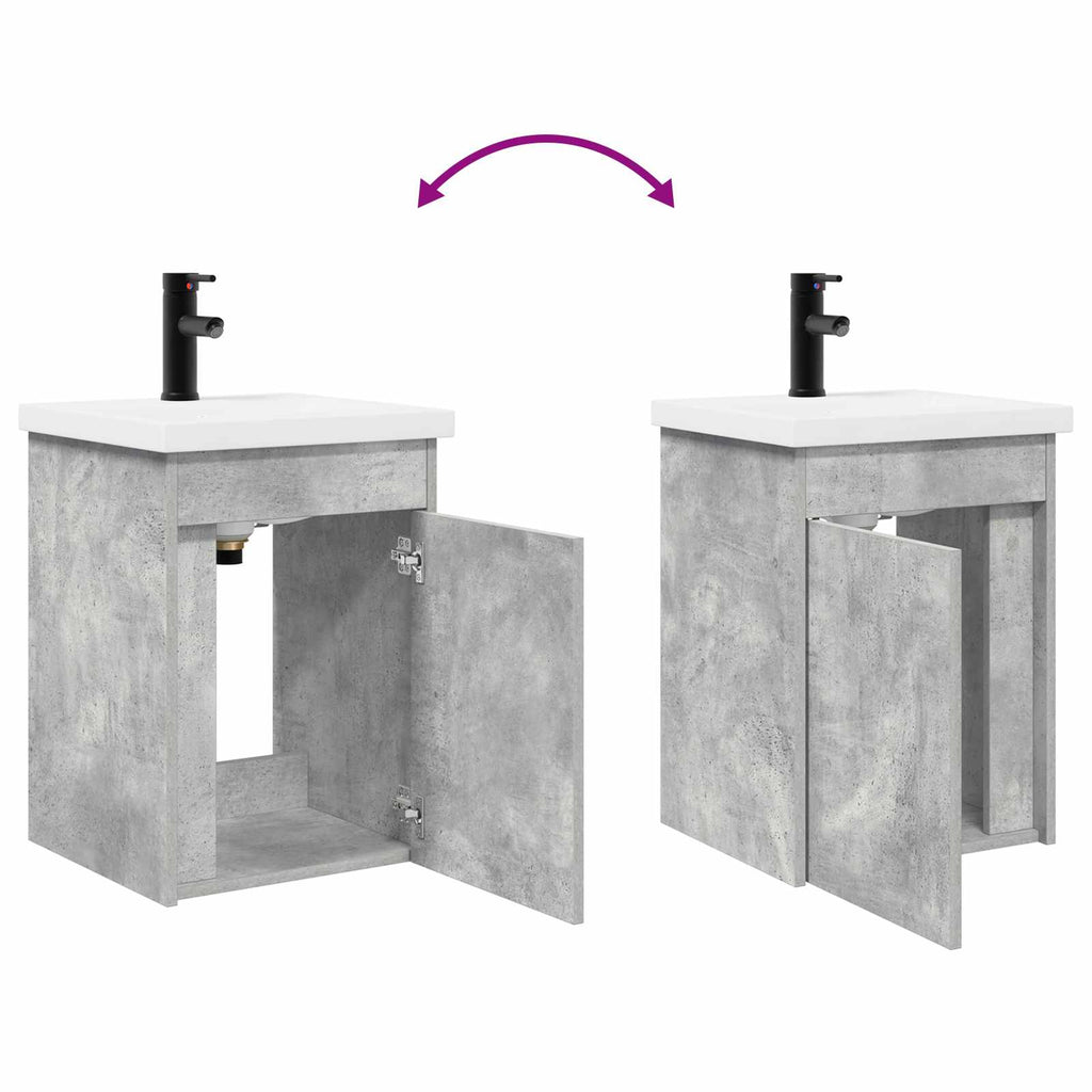 Badezimmer Waschtischunterschrank mit Wasserhahn Betongrau