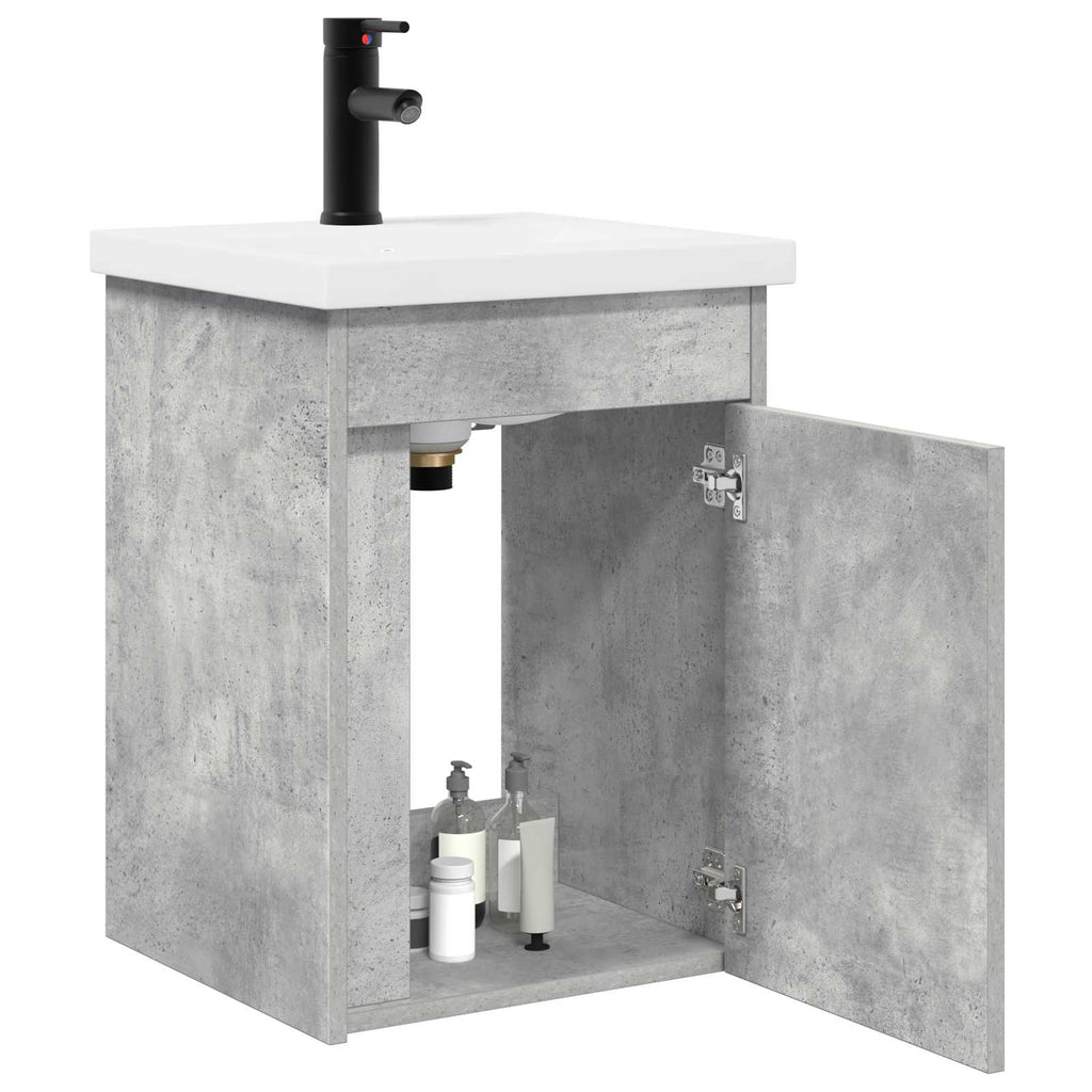 Badezimmer Waschtischunterschrank mit Wasserhahn Betongrau