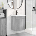Badezimmer Waschtischunterschrank mit Wasserhahn Grau Sonoma