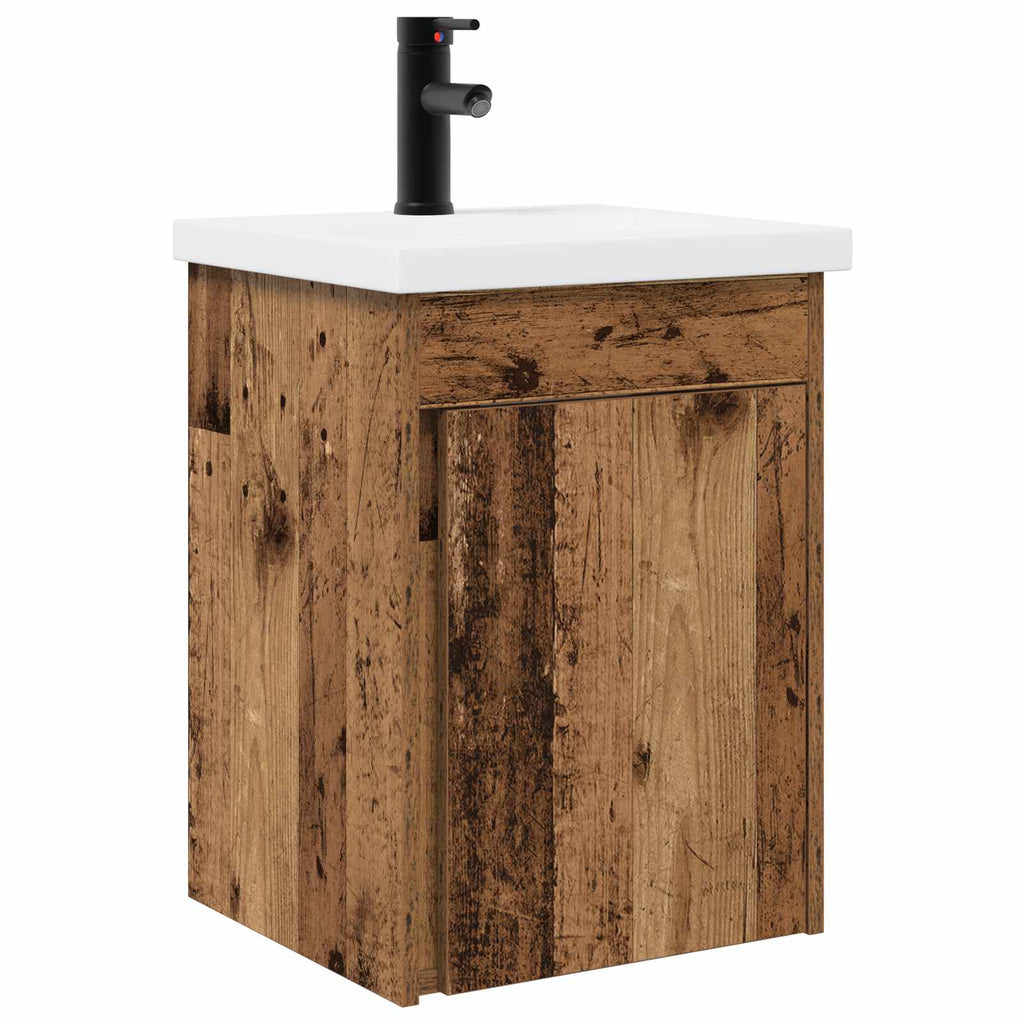 Badezimmer Waschtischunterschrank mit Wasserhahn Altholz