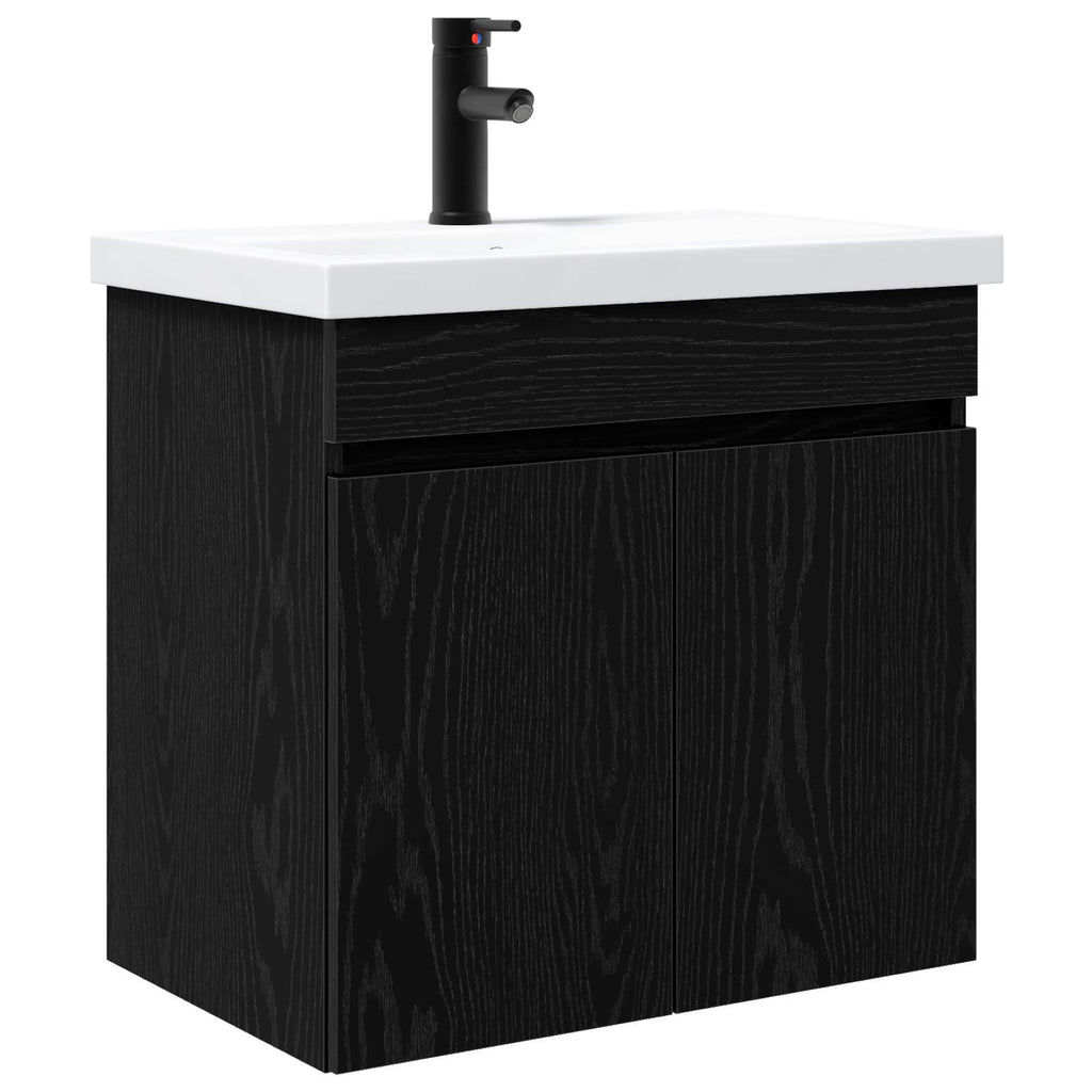 Badezimmer Waschtischunterschrank mit Wasserhahn Schwarze Eiche