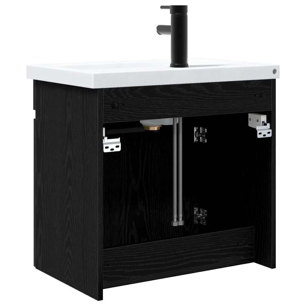 Badezimmer Waschtischunterschrank mit Wasserhahn Schwarze Eiche