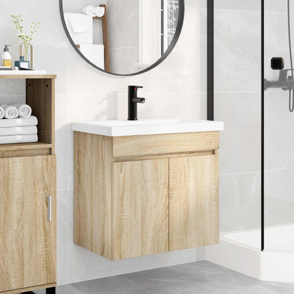 Badezimmer Waschtischunterschrank mit Wasserhahn Sonoma-Eiche