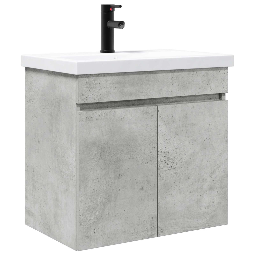 Badezimmer Waschtischunterschrank mit Wasserhahn Betongrau
